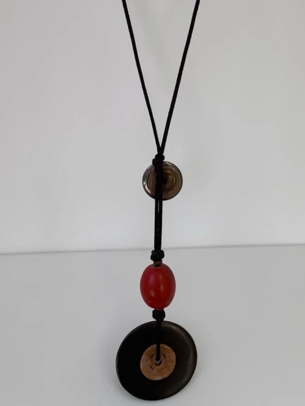 Asian Chinese Coin Donut Medallion Pendant Cord Necklace